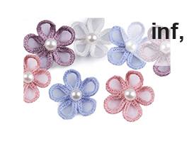 Empiècement Fleur en organza avec perle, Ø 2,5 cm